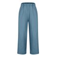 thumbnail image 4 of VEKDONE Summer Linen Straight Trousers for Women High Elastic Waist Ankle Pants Loose Fit Plus Size Lounge Pant with Pockets Solid Color Lightweight Long Pants ZB Blue 3X-Large, 4 of 7