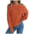 thumbnail image 2 of Cable Knit Sweater for Women Fashionable Off The Shoulder Crew Neck Sweaters Solid Color Fall Winter Business Casual Outfits Pullover Tops, 2 of 4