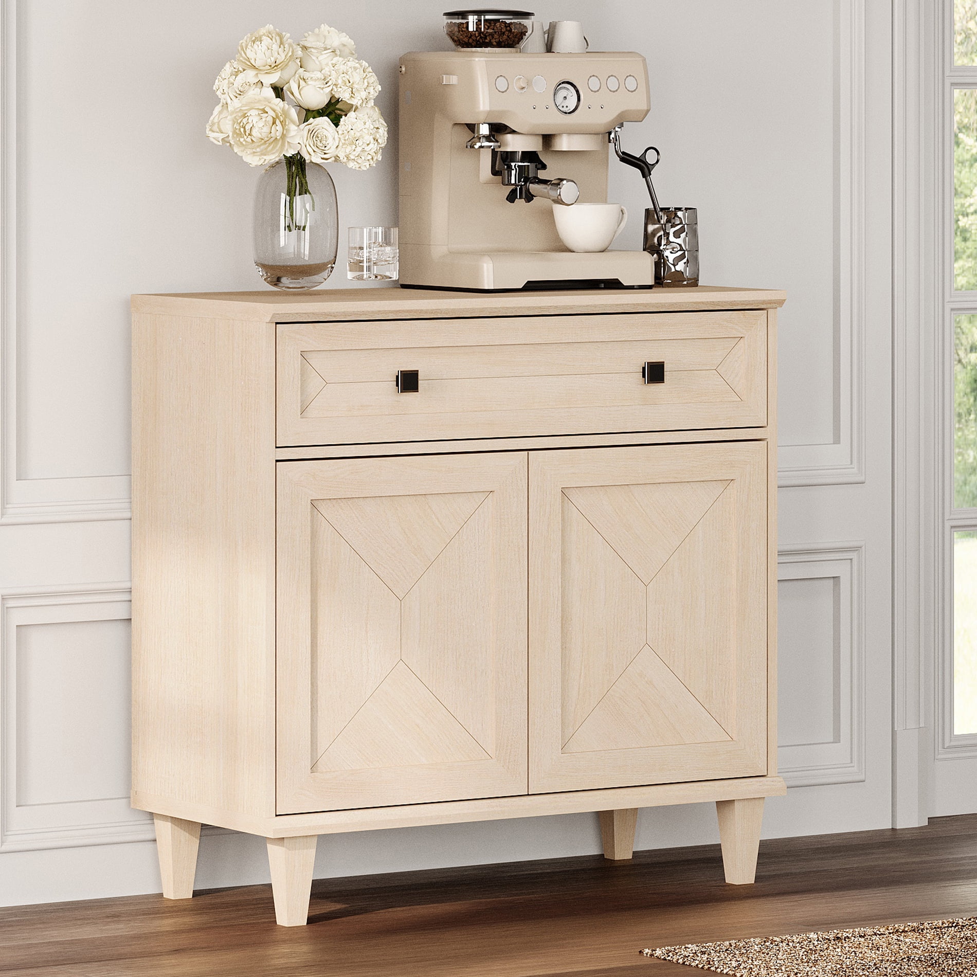 WAMPAT Handmade Patchwork Buffet Cabinet with Storage, Beige