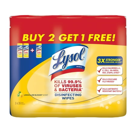 Lysol Disinfecting Wipes, Lemon & Lime Blossom, 105ct (3X35ct)