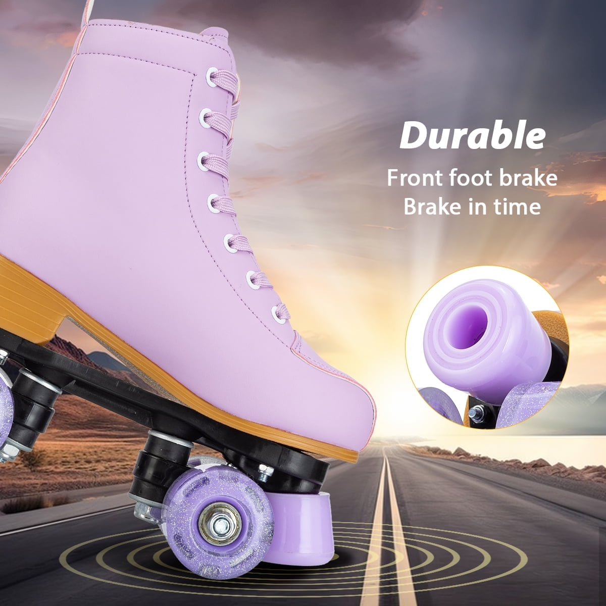 EONROACOO Teen Kids Roller Skates, Flashing Wheels Double-Row Quad Skates for Girls Boys(Purple, Youth 3)