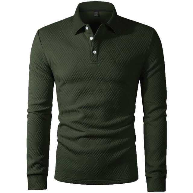 Adult Polo Tees for Men Long Sleeve Button Polo Tees Basic Green TShirts for Men