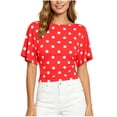 thumbnail image 3 of ClodeEU Women's Polka Dot Short Sleeve Blouse,Crew Neck Puff Sleeve Ruched Waist Crop Top Red,Women's Plus XXL, 3 of 9