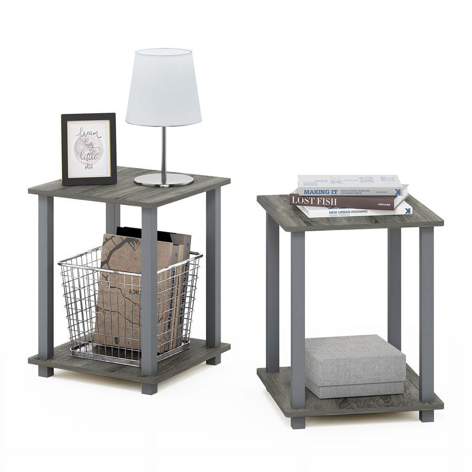 Furinno Simplistic End Table, Set of Two, French Oak/Grey