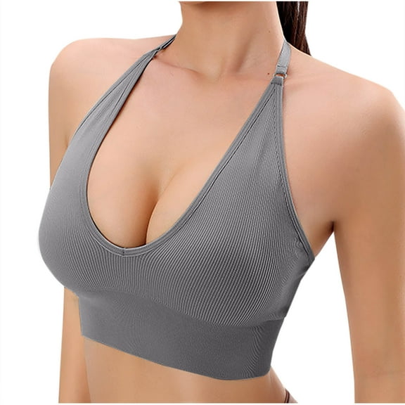 Srogem Women's Halter Bras Top Yoga Bralette Crop Tanks Workout Sports Bras V Neck with Adjustable Strap Seamless Padded
