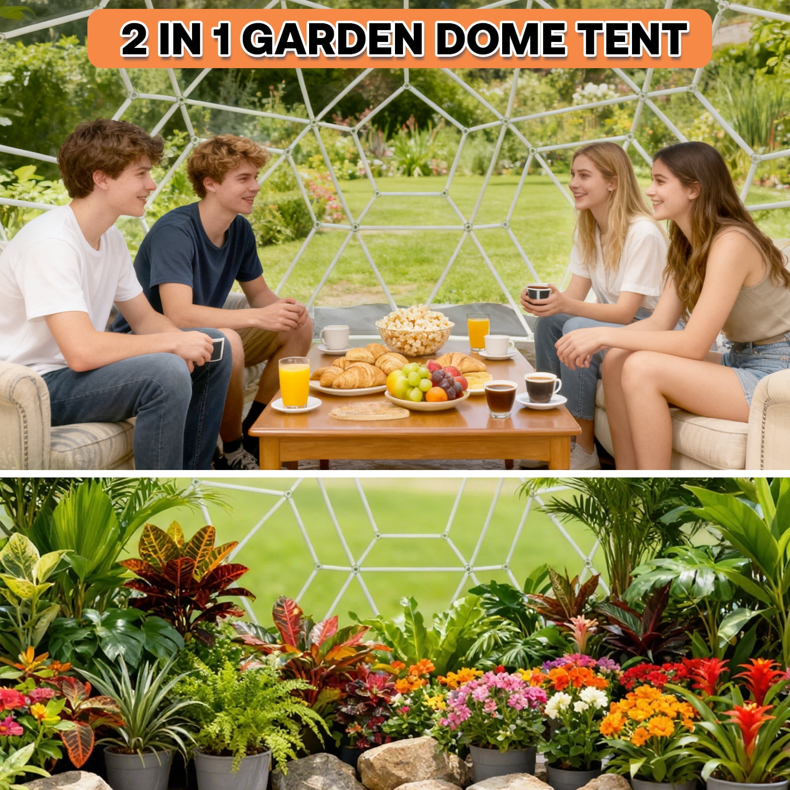 Esheno White Transparent Garden Dome 12x7.2 ft Weatherproof PVC Bubble Tent Outdoor Backyard Party Greenhouse