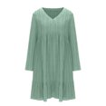 thumbnail image 4 of pstuiky Dresses for Women, Women Solid Color Pleated Dress Loose High Waist Dress Long Sleeve V-Neck Dress Knee-Length Dress Leisure Mint Green XXXL, 4 of 6