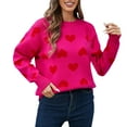 thumbnail image 1 of Chandail en Molleton Cœur! Fadeal Sweat à Capuche Tricoté Col Rond Amour pour Femmes Hiver Printemps Saint-Valentin Rose Vif m, 1 of 3