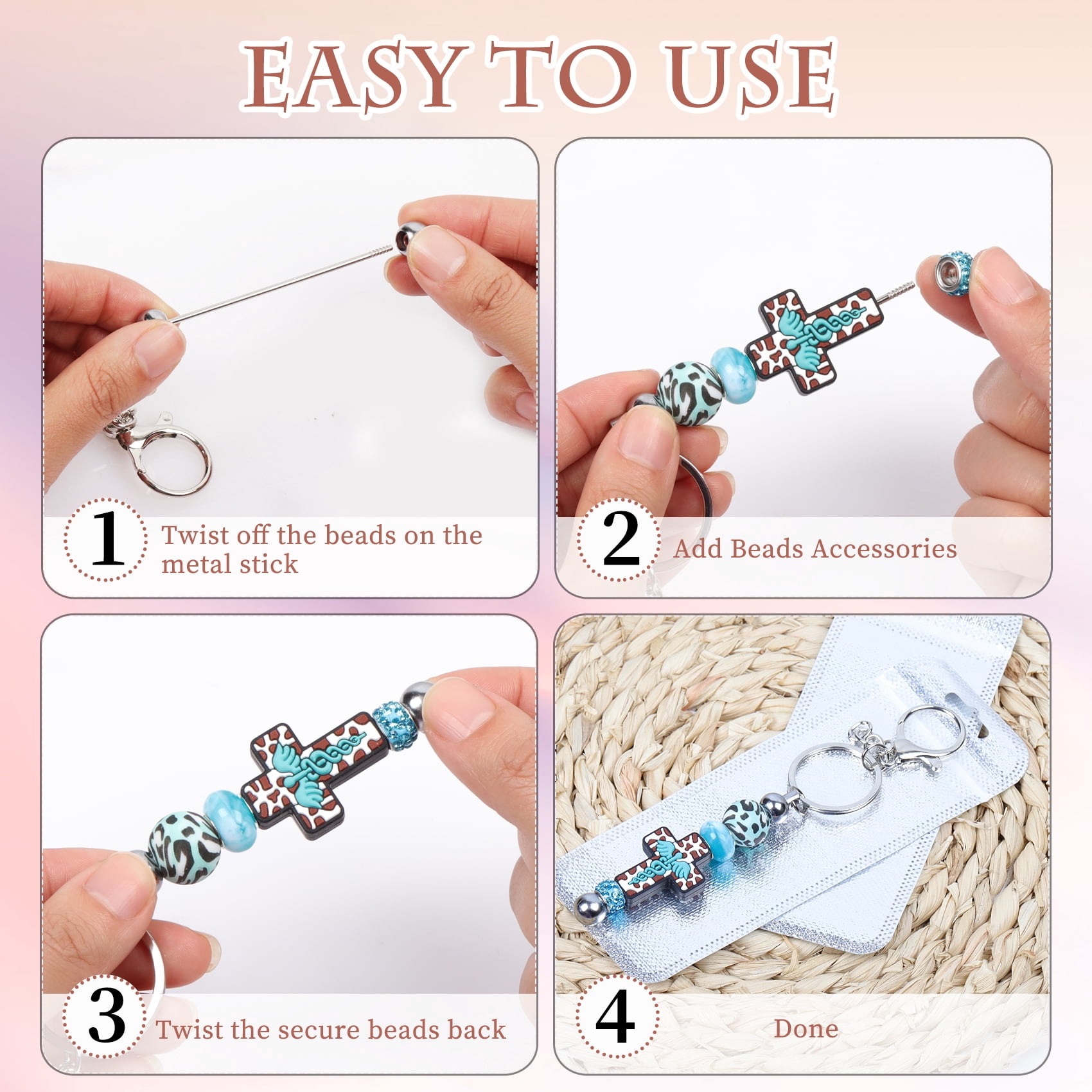 116PCS Beadable Keychain Kit with Jesus Cross Silicone Beads, Christian DIY Keychain Making Kit with Beadable Keychain Bars, Tassels & Clasps, Faith Craft Supplies for Church Groups, Women & Teens