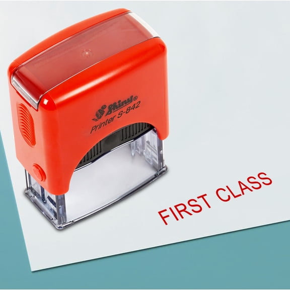 Printtoo First Class Self Inking Rubber Stamp Pre,Inked Office Stamp, Home Office Business Stationery, 38 x 14 mm, Red