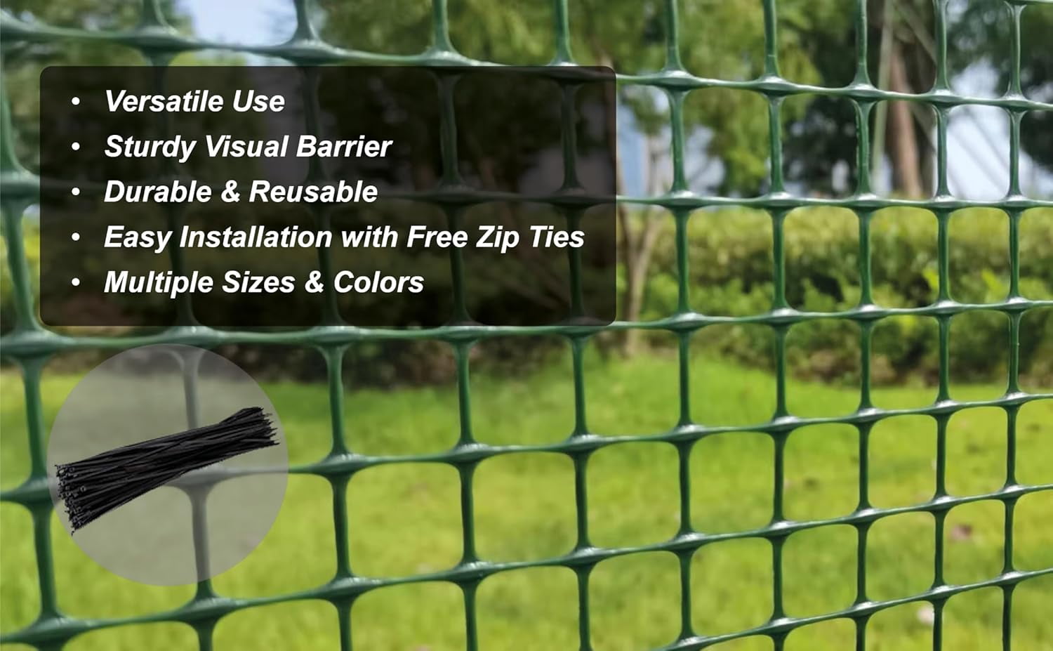 Plastic Mesh Netting for Garden, Balcony, Deck, Tree Guards, Animal Barrier, 40'' x 25', Green with 50 Zip Ties