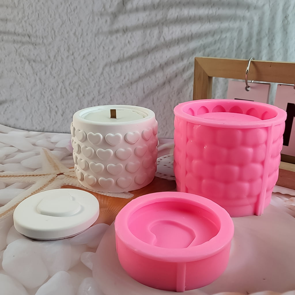 Cylinder Candle Cup Silicone Mould Handmade Epoxy Resin Molds Candle Jar with Lid Mold for Office Home Table Decorations