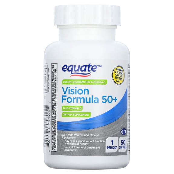 Equate Vision Formula 50 Dietary Supplement Soft Gels for Eye Health, 50 Count