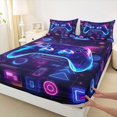 thumbnail image 3 of Homewish Blue Purple Gamepad Bed Sheets, Chic Square Abstract Stripe King Sheets, Teens Kids Boys Men Sheet Set, Luxury Bedroom Decor, 4 Pieces, 3 of 7