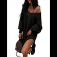 thumbnail image 2 of Suéteres para Mujer, Punto , Cuello en V, Color Liso, Larga, Informales, Holgados, Suaves, Tipo Jersey. Negro L, 2 of 6