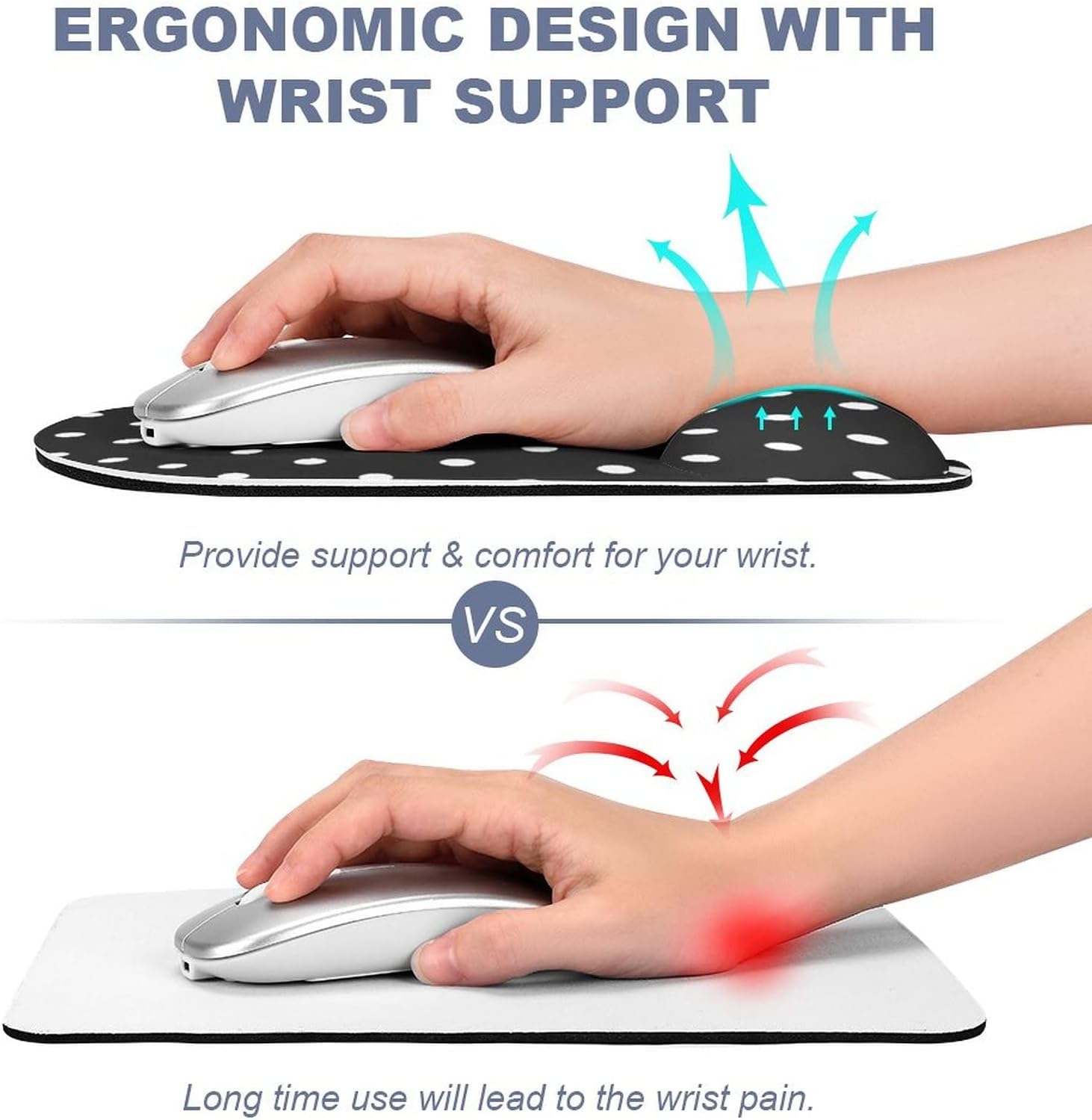 SEPTYK Polka Dot Black White Simple Pattern Ergonomic Mouse Pad with Wrist Support Rest Gel Non-Slip Rubber Base Mousepad for Computer Laptop Home Office Gaming -