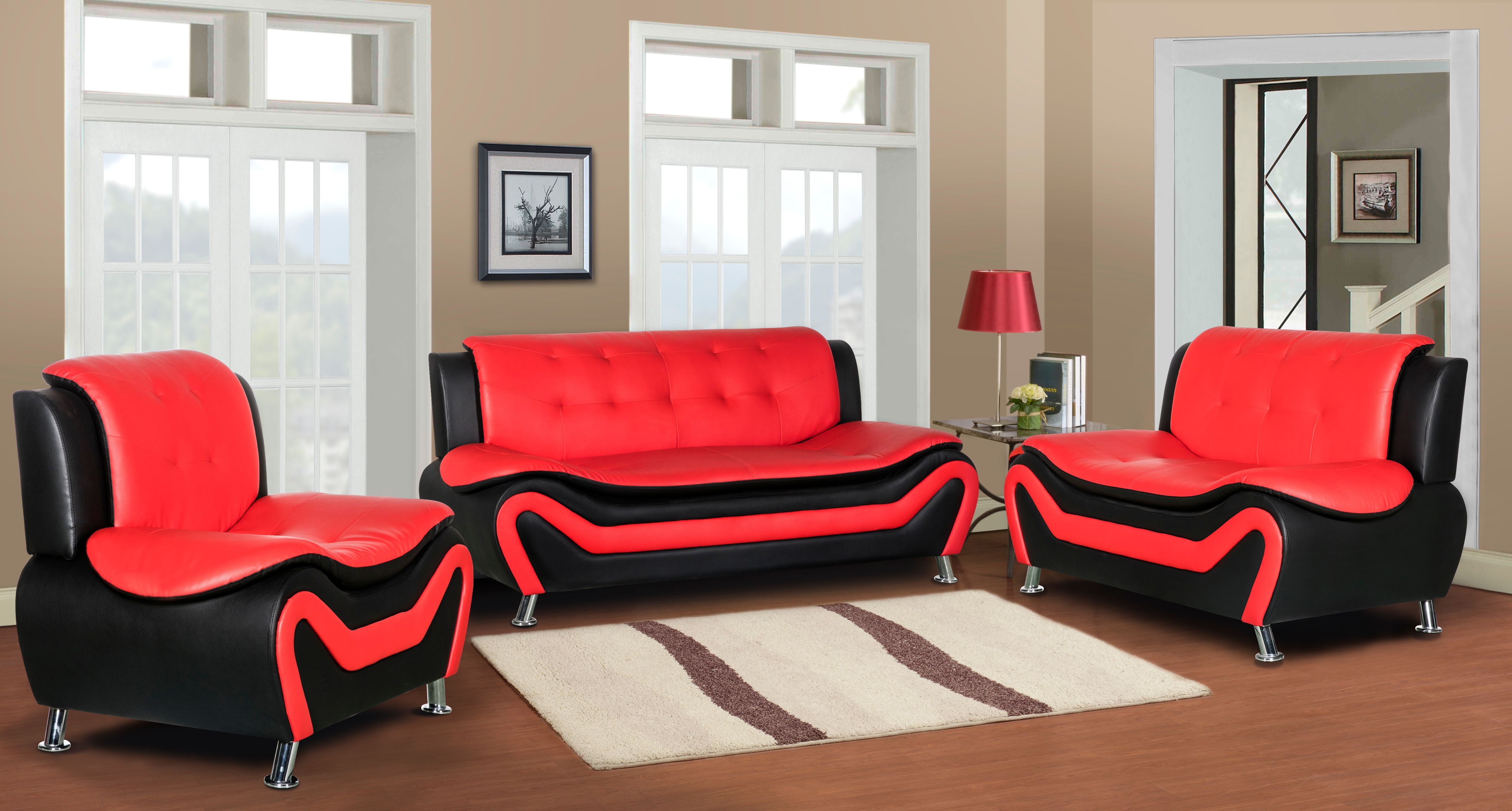 Camille 3 piece living room set-Black/Red - Walmart.com