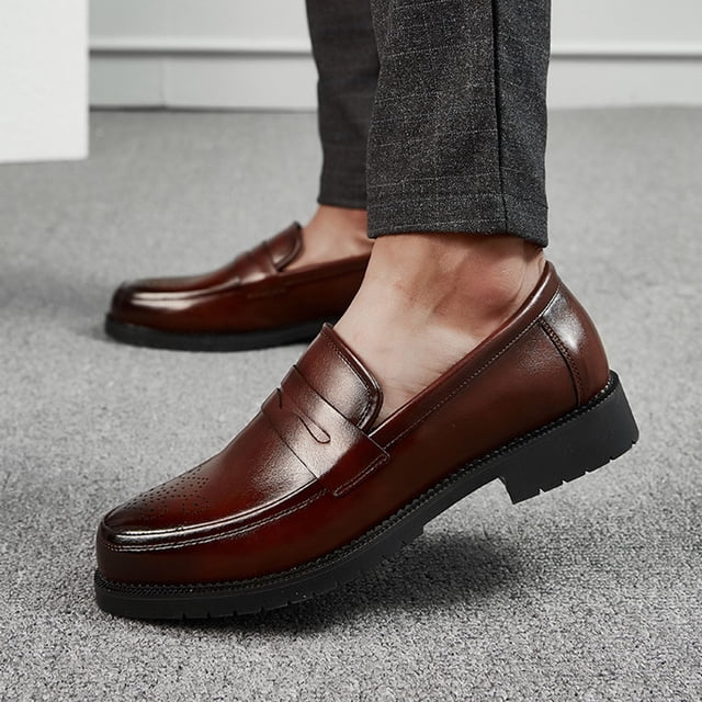 LSLJS Chaussures en Cuir pour Hommes, Chaussures en Cuir pour Hommes Mode Décontractée Style Britannique Couleur Unie Bout Pointu Tendance Rétro Homme Affaires Mariage Tenue Formelle