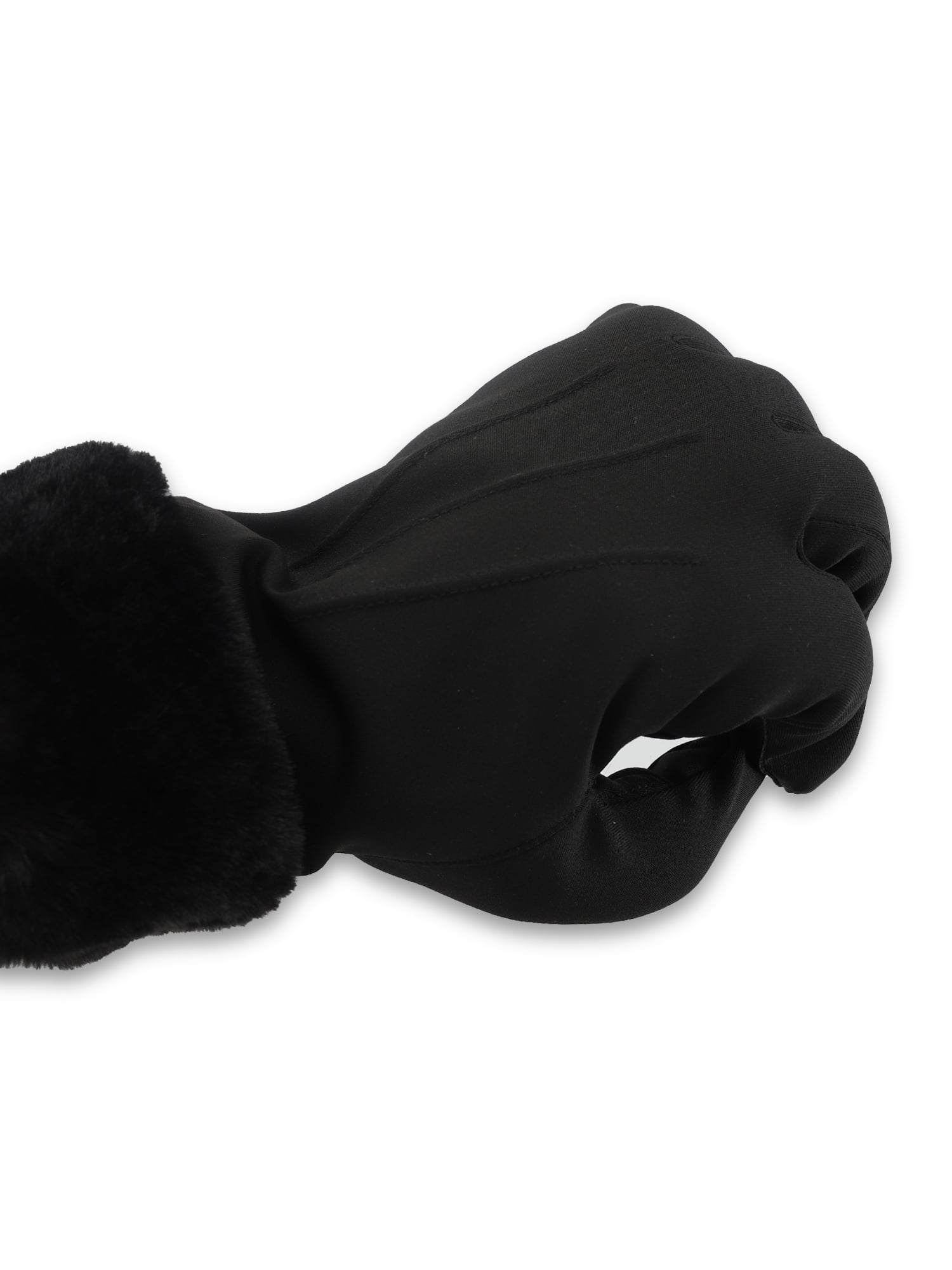 Isotoner Women's Ultraplush Spandex Gloves with Faux Fur Cuff, Black, L/XL