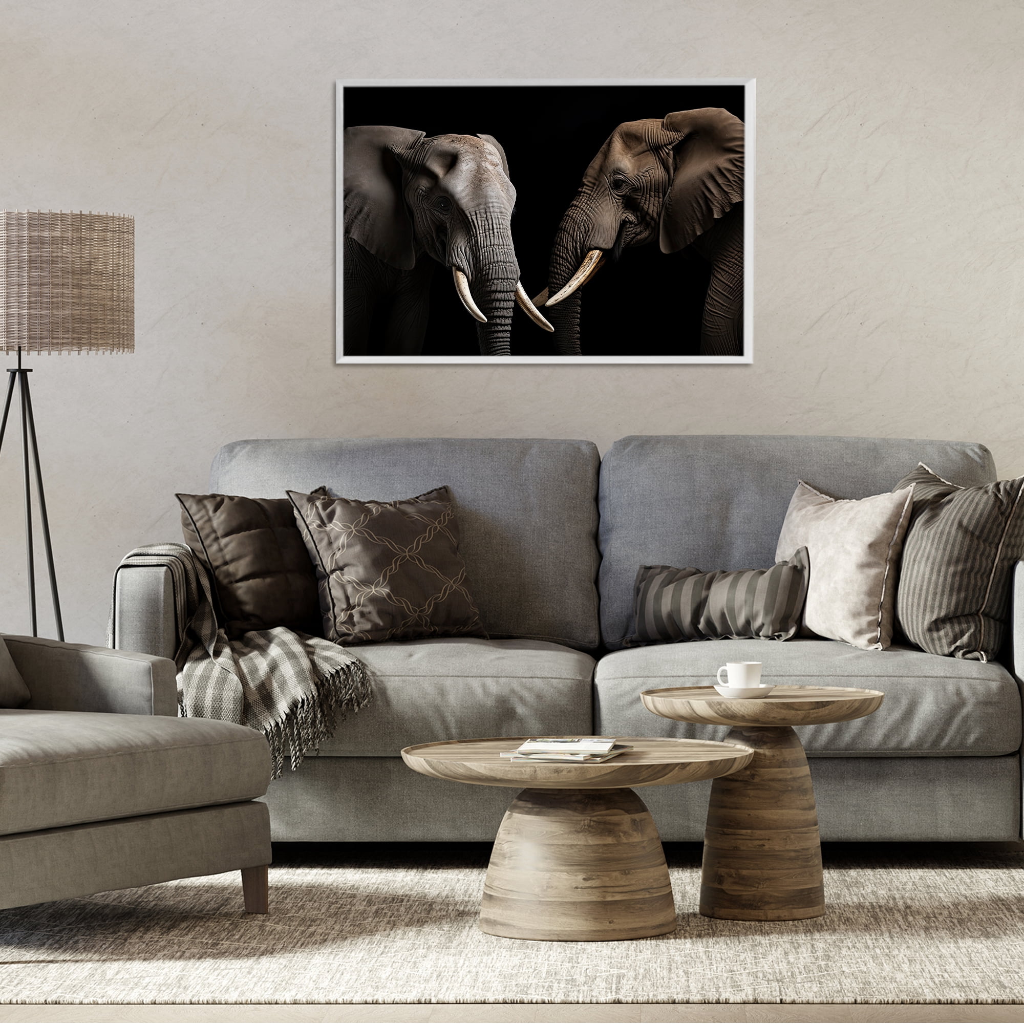 Pachyderm Elephant Pair White Framed Giclee Art, design by Decent Exposures