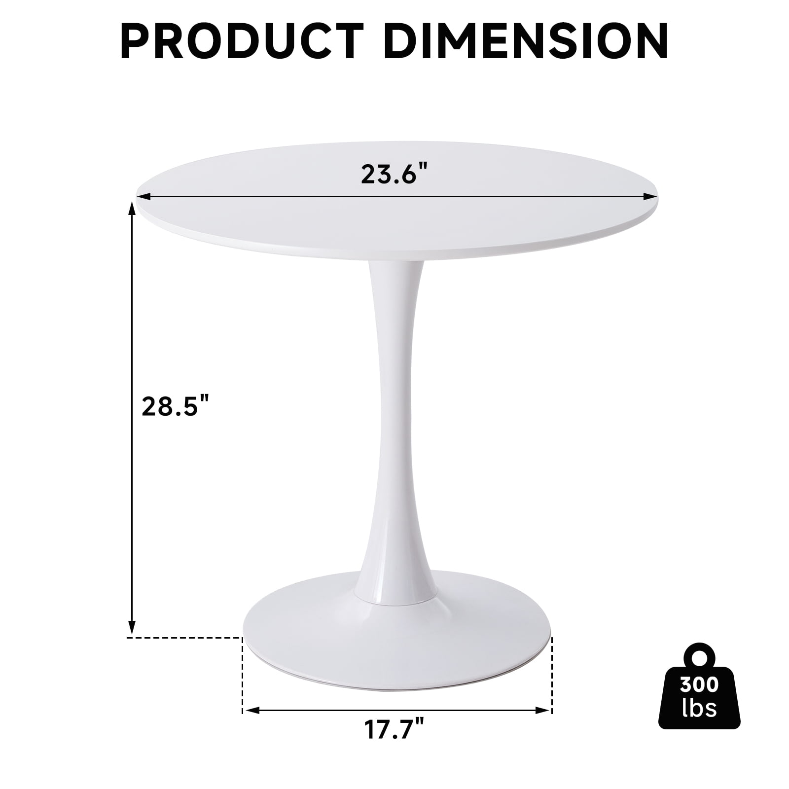 23.6" Small Round Dining Table [Metal Tulip Pedestal Base] White Modern Kitchen Table for Dining Living Room Apartment Small Space