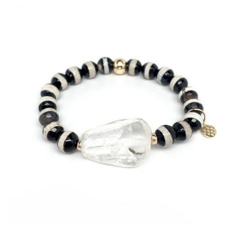 Julieta Jewelry Black and White Agate and Crystal Quartz Rock Candy 14kt Gold over Sterling Silver Stretch Bracelet