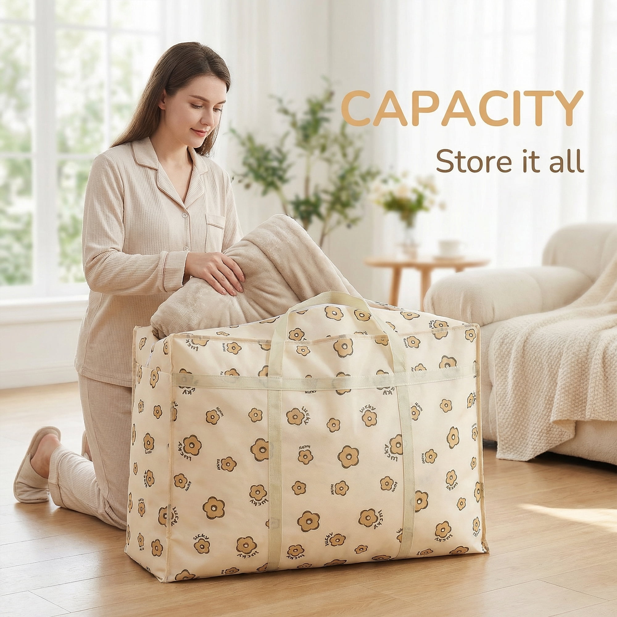 Unique Bargains Foldable Storage Bags for Organizing Clothing Flower 31.5"x19.7"x9.8"