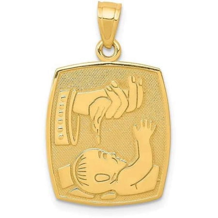 14k Yellow Gold Satin and Polished Baptism Pendant