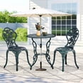 thumbnail image 2 of BAYUELSWU 3-Piece Outdoor Bistro Set Patio Set Outdoor Patio Furniture w/Rose Design, Rust-Resistant Cast Aluminum Table and Chairs w/Umbrella Hole for Balcony Backyard Garden (Green), 2 of 6