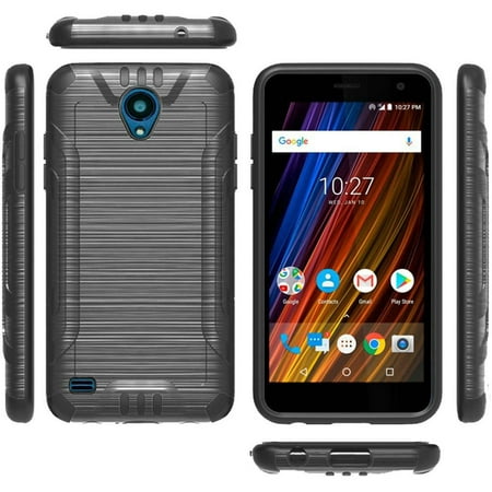 For Cricket Wave | Freetel Wave Case Dual Layer Brushed Texture Hybrid Combat Phone Cover (Best Cricket Pads Review)
