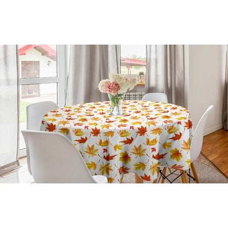 

Autumn Round Tablecloth Demonstration of Fallen Maple Leaves on a Plain Background Fall Season Circle Table Cloth Cover for Dining Room Kitchen Decor 60 White and Multicolor by Ambesonne