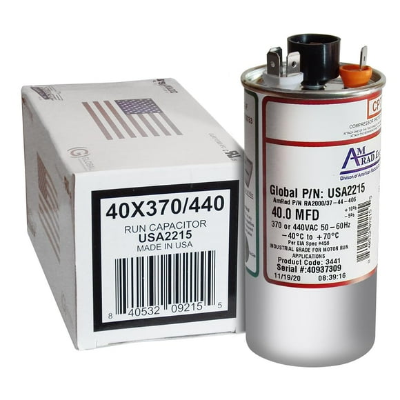 AMRAD ENGINEERING USA2215 Series Round USA-Made Motor Run Capacitor, 40 Mfd, 370/440 Vac-132330