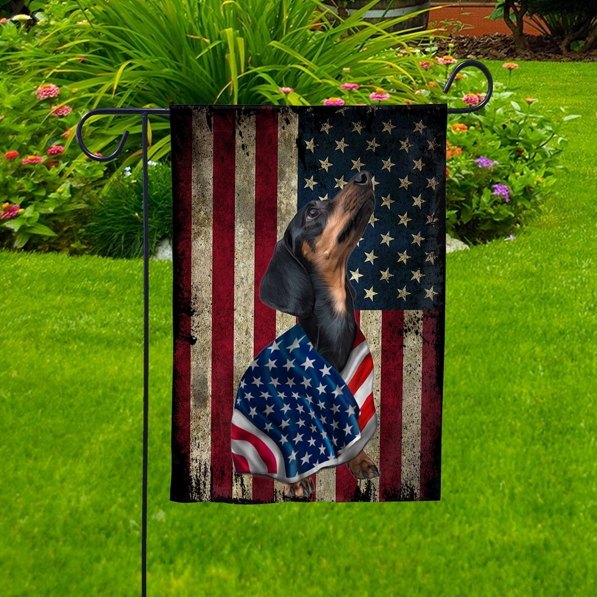 American Flag Dachshund Dog Wearing Flag American Patriot Patriotic 4th of july Garden Flag, Double-Sided Decorative Outdoor Flag, Patriotic Polyester Yard Flag 12 x 18 in