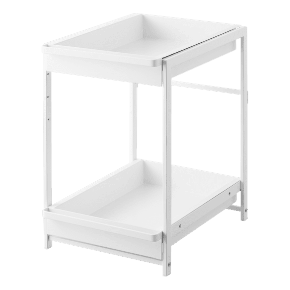 Yamazaki Home Under-Sink Rack with Pull-Out Shelf, White, Steel, Adjustable Tiers