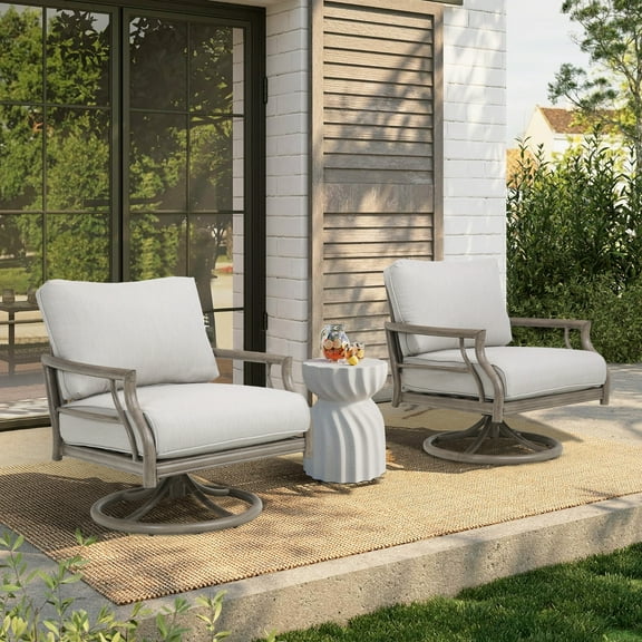 Ulax Furniture 2-Piece Outdoor/Indoor Aluminum Patio Swivel Club Chairs with Olefin Cushions