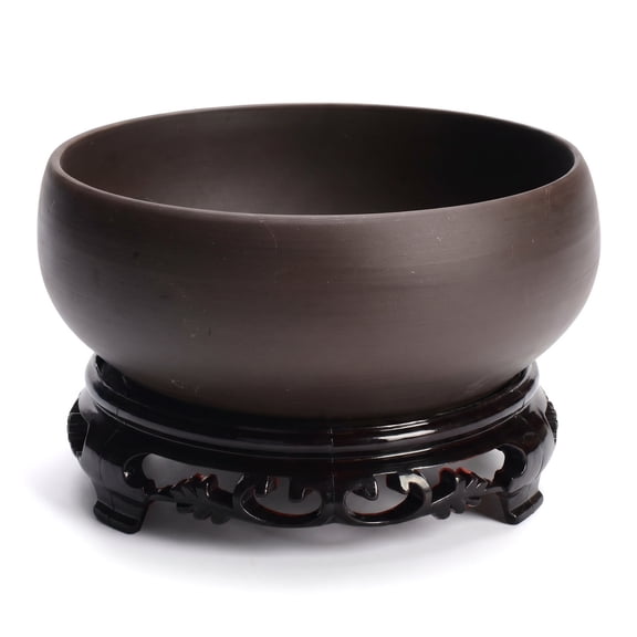 Ceramic Water Lotus Bowl Planter Pot with Plastic Stand, Hydroponic Bonsai Bowl, Water Lily Flower Pot for Home Office Garden Indoor Outdoor Decor, Brown