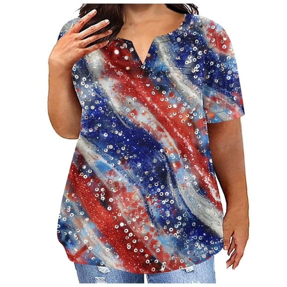 Fartey Red White Blue Shirts for Women Plus Size Short Sleeve V Neck Tops 4th of July Patriotic T Shirts Independence Day Graphic Tees Soft Comfy Holiday Tshirt Blue XXXL
