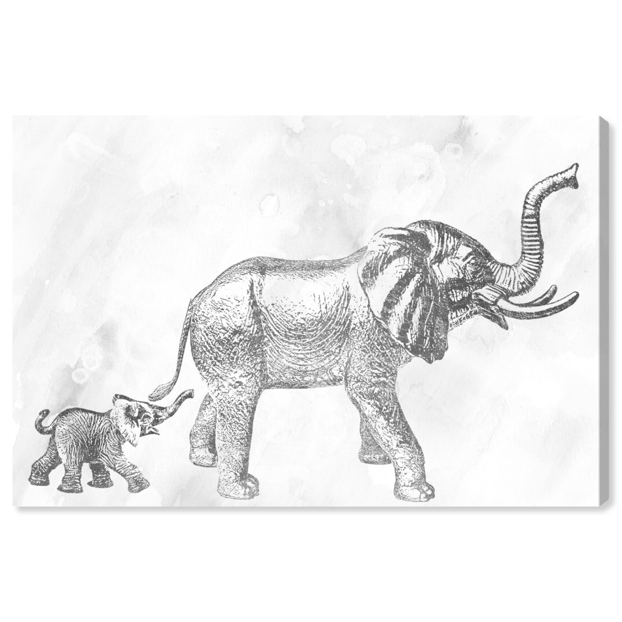 Runway Avenue Animals Wall Art Canvas Prints 'Elephant Mom and Baby' Zoo  and Wild Animals - Gray, White 