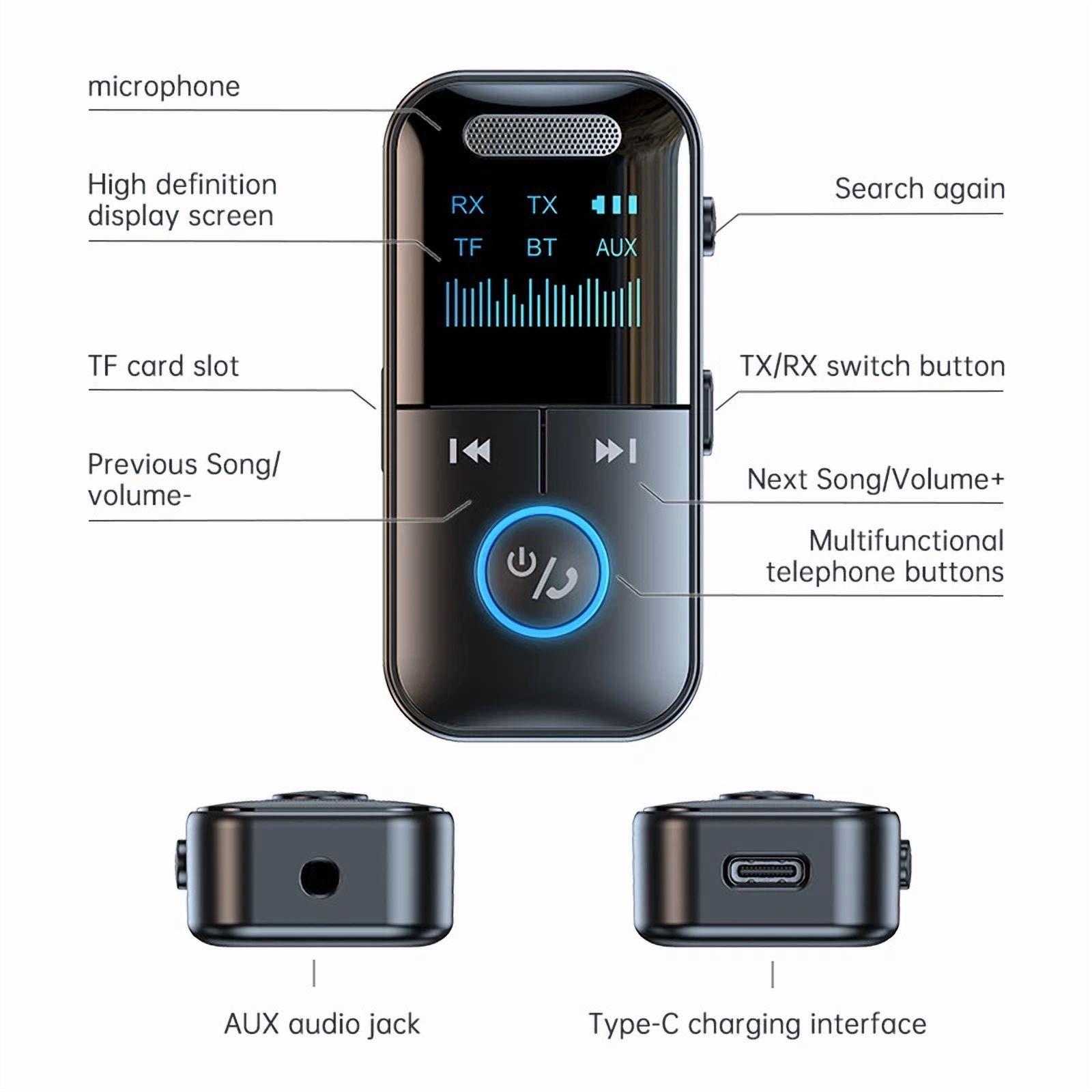 Transmetteur FM Bluetooth Pour Voiture - Double USB, écran LED, Mains Libres - Bluetooth 5.0 - 9