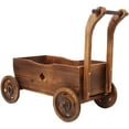 thumbnail image 6 of Rustic Wooden Wagon Planter Box - Mobile Garden Cart with Wheels & Handle, Weather-Resistant Carbonized Wood Design for Patio/Balcony, 6 of 9