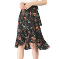 thumbnail image 2 of Unique Bargains Femmes Volant Fusée Cravate Taille Haute Basse Floral Wrap Jupe, 2 of 6