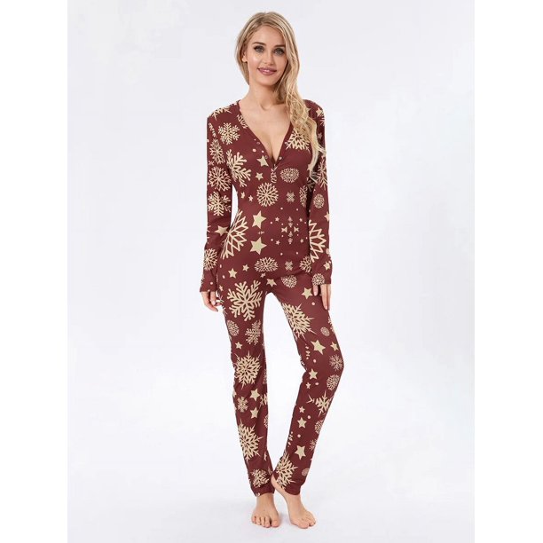Pijama navideño Y2k para mujer, monos de manga larga con cuello en V y botones, ropa de dormir suave, ropa de dormir femenina