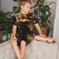 thumbnail image 4 of Balery Luxurious Gold Flow Conjunto de Pijama Infantil de Manga Corta con Estampado – Ropa de Dormir de Algodón Suave-X-Large, 4 of 6