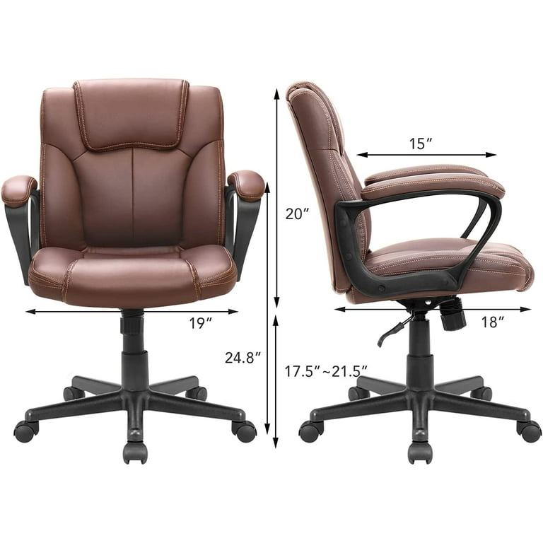 Lacoo Faux Leather Mid Back Executive Office Desk Chair with Lumbar Support Brown