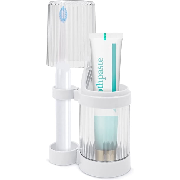 Soporte para cepillo de dientes de baño con vaso, vaso multifunción con soporte para cepillo de dientes eléctrico individual, estante de almacenamiento para cepillo de dientes (blanco) JAMW Sencillez