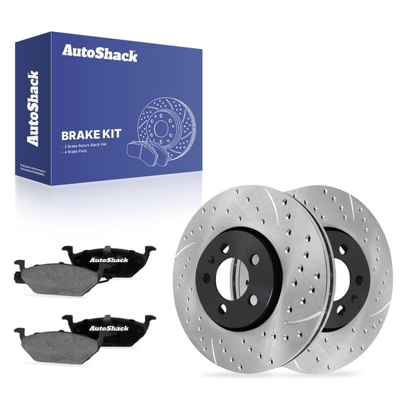 AutoShack Front Vented Drilled & Slotted E-Coated Brake Rotors   Ceramic Pads 6-PC Brake Kit Replacement for 2000-2001 Volkswagen Golf ShadowGuard 11.33" (287.7 mm)