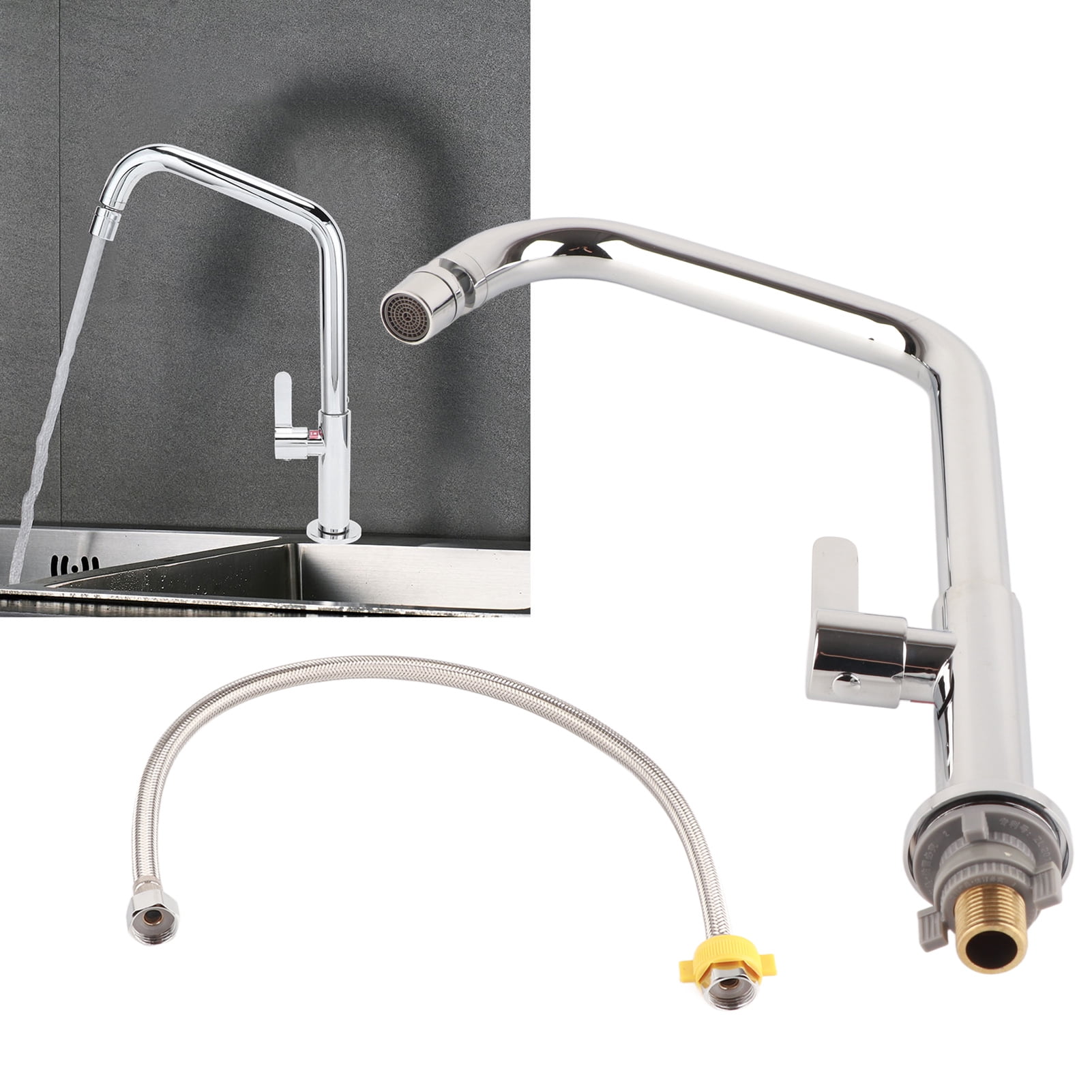 Riousery G1/2 Rotatable Basin Faucet Single Cold Water Tap Copper Sink Aerator for Kitchen Bathroom Hotel Restaurant Commercial Home Decor Washbasin Supplies 16.9 inches / 43 cm Easy Installation