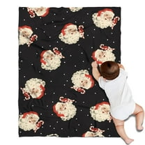 Black Christmas Santa Pattern Blanket,Comfortable Soft Flannel Throw Blanket,All Season,Warm Lightweight Blankets for Sofa Bed Couch Living Room Chair,30"x40"