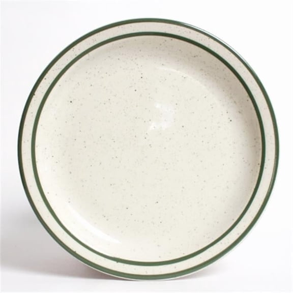 Tuxton China TES-009 Emerald 9.5 in. Narrow Rim with Green Speckle Plate - American White - 2 Dozen