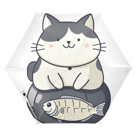 FORMRS Travel Umbrella Folding Auto Open Close Windproof Rain UV Protection, Black Cute Cat